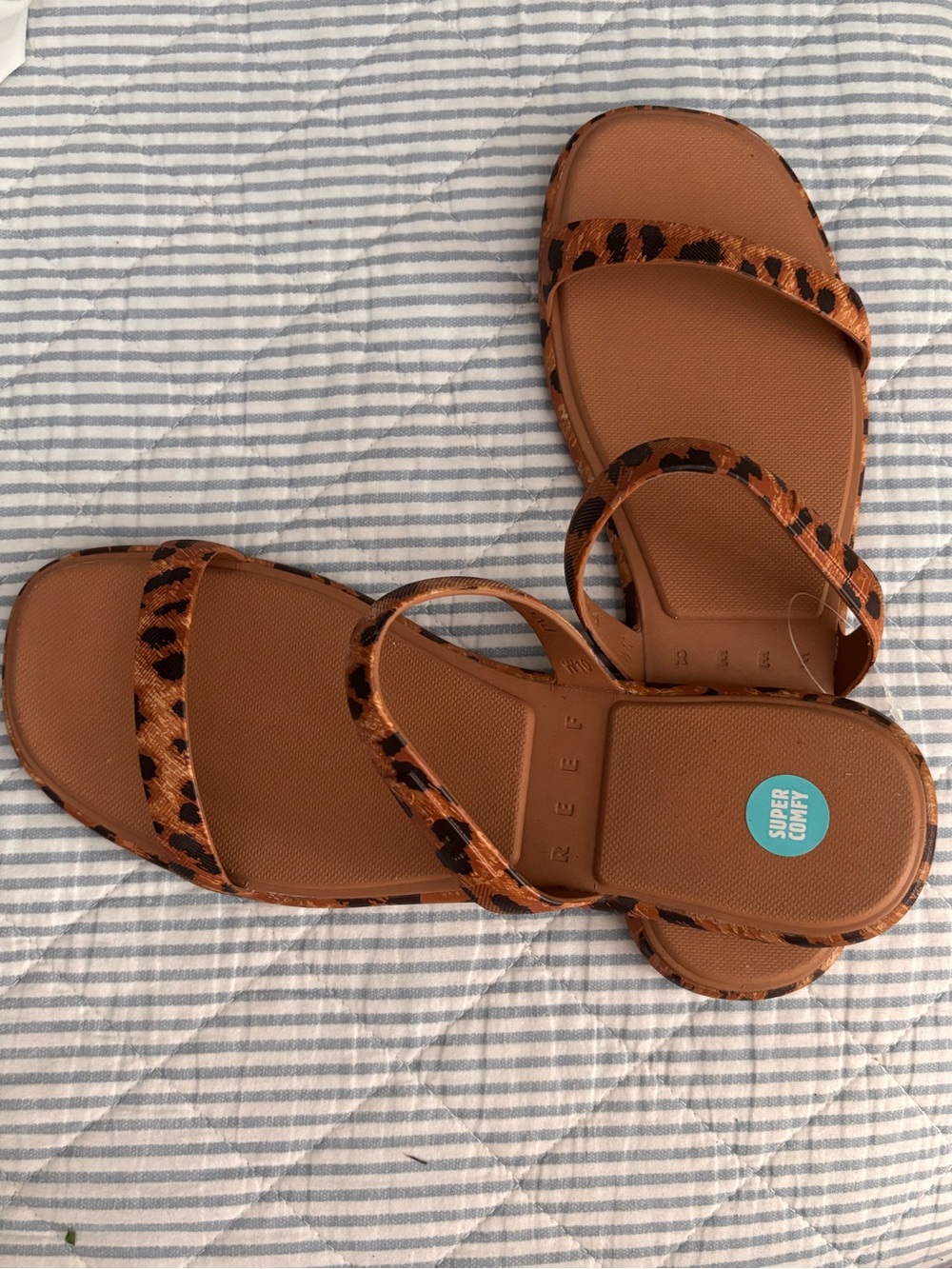 Reef Women's Tan Sandals with Leopard-Print Straps